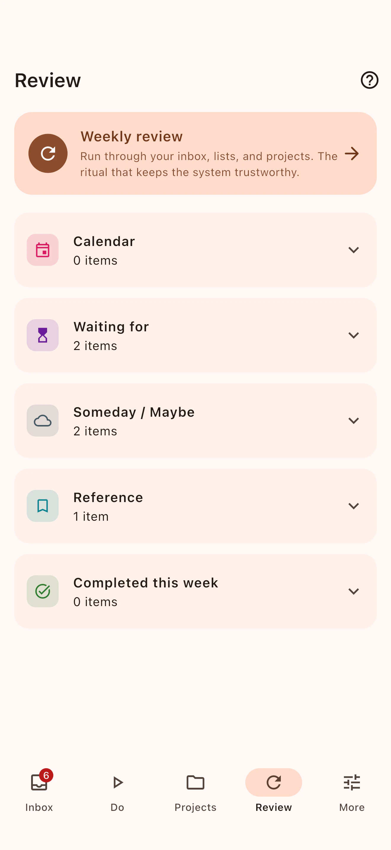 Trayzero weekly review screen